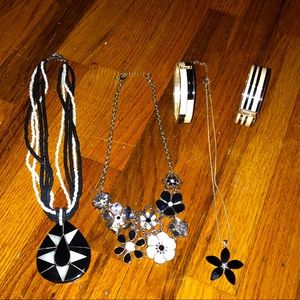 Box of black&white jewelry+costume+gently used